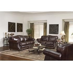 Dark Brown Traditional Leather Living Room Set by HomeLine