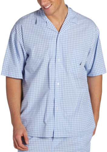 Nautica Mens Vintage Yarn Dyed Woven Beam Plaid Short Sleeve Camp Shirt
