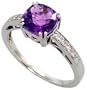 14k White Gold Ring, w/ 0.08 Carat Brilliant Cut Diamonds & 2.19 Carats (7mm) Cushion Cut Amethyst Stone, 1/4 in. (7mm) wide, size 8