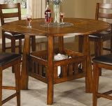 Counter Height Table with Drop Leafs and Lazy Susan in Dark Oak Finish Counter Height Table with Drop Leafs and Lazy Susan in Dark Oak Finish