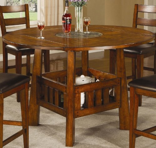 Counter Height Table with Drop Leafs and Lazy Susan in Dark Oak Finish