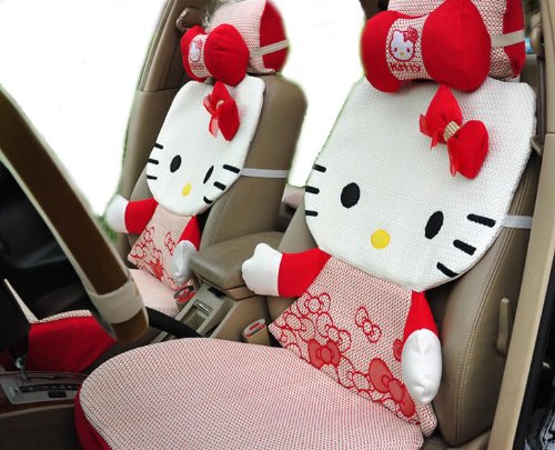 12pcs Summer Cool Kitty Car Rearview Front Back Rear Seat Saddle Cover Case Kit EMS Shipping ZJ000159