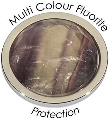 Quoins "Emotions Faceted" Faceted Cabochon Cut Gemstone Stainless Steel Coin Medium (29mm) Multi Colour Fluorite - "Protection"