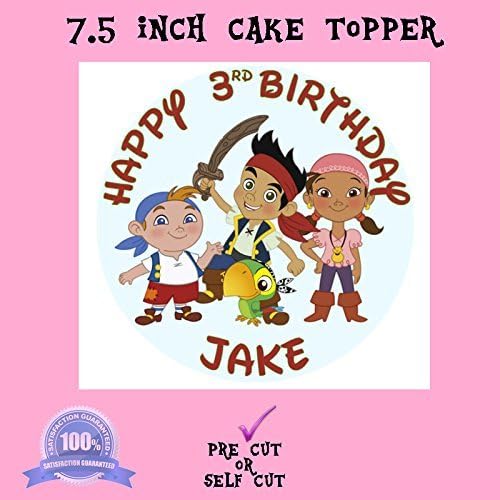 7.5 lNCH PERSONALISED JAKE AND THE NEVERLAND PiRATES CHILDS PETER PAN TiNKERBELL EDiBLE iCE SHEET CAKE TOPPER GiFT (7.5 Pre Cut) by DelicateDesign