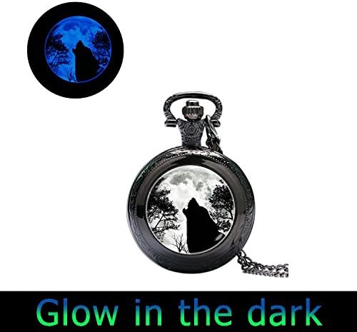 Funny One Glowing Wolf Pocket Watch Necklace Moon And Wolf Moon Watch Pendant Black Wolf Watch Necklace Wolf Charm Watch Pendant Howling Wolf Photo Pendant
