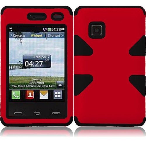 Importer520 Dynamic Hybrid Tuff Hard Case Snap On Phone Silicone Cover Case For LG 840G LG840G TracFone, StraightTalk, Net (Red / Black)