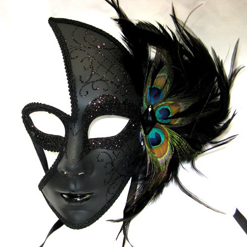 Female Venetian Mask with black Sparkles and Peacock Feathers 51zdgklK6xL Female Venetian Mask with black Sparkles and Peacock Feathers