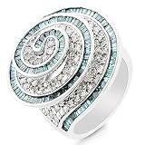 10K White Gold 2.50 Carat White and Treated Blue Diamond Ring - Size 7