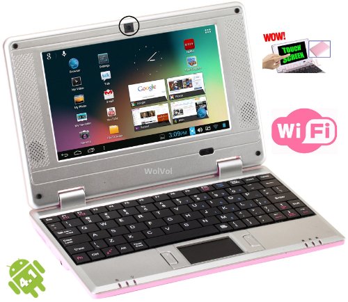 WolVol 7 inch Netbook Mini Laptop Tablet (Pink) 8 GB Hard Drive Latest Android 4.1 Model Touch-Screen with WIFI,Camera,Netflix,HDMI Port. Authorized and Pre-loaded with ToonGoggles Cartoon Videos (Includes: Charger, Wired Mouse, Velvet Case, Stylus Touch Pen) On Sale