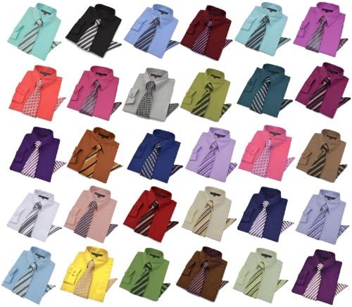 Johnnie Lene Boys Long Sleeve Dress Shirt with Tie and Handkerchief