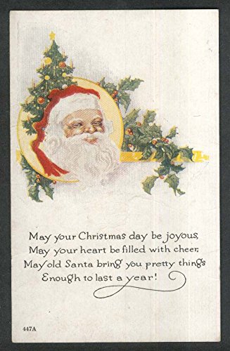 Santa Claus portrait holly berries joyous Christmas cheer postcard 1910s