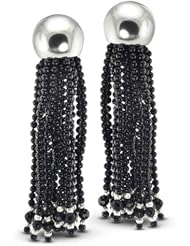 Onyx And Silver Long Multi-Strand Dangling Earrings