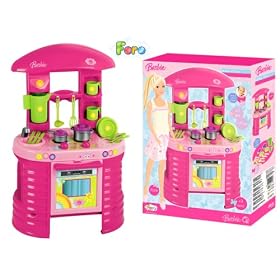Click here to buy 28 Barbie Kitchen for Girls: Barbie Deluxe Pretend Play Toy Kitchen with Pots, Pans, Tap,... by Faro