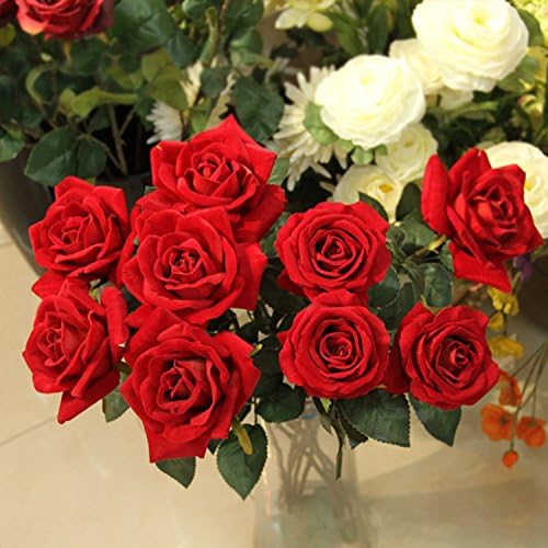 Lot of 12 Red Simulation of high-end simulation bouquet of roses velvet curling 42546134274