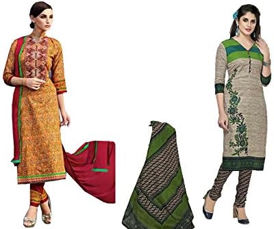 EmporioDeals Combo of 2 Unstitched Salwar Suits(CSCombo-17_Yellow,Green)