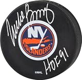 Mike Bossy Autographed Hockey Puck | Details: New York Islanders, with "HOF 91" Inscription