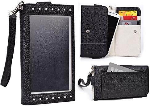 Cooper Cases(TM) Expose Women's Clutch Archos 40 Cesium, 40 / 40b / 40c Titanium Smartphone Wallet Case in Black / White (Elegant Dual-Tone Leather, Built-in Plastic Screen Shield, Credit Card/ID Slots, Zipper Pocket, Carrying Strap)