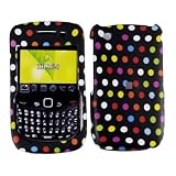 Rainbow Polka Dots on Black Rubberized Snap on Hard Skin Faceplate Cover Case for Blackberry Curve 8520 8530
