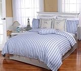 IMAGE OF Cabana Blue Striped Luxury Duvet Comforter Cover 7 piece Bedding Set - Queen Size