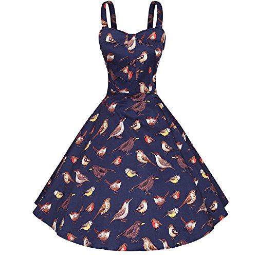 MIUCOO Women's 1950s Vintage Bird Print Rockabilly Swing Dress