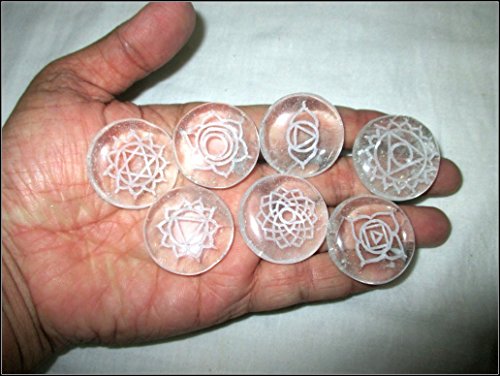 Crystal Quartz 7 Chakra Round Reiki Engraved Set Gemstone A++ Water Charging Cleansing Energizing Ki Chi Energy