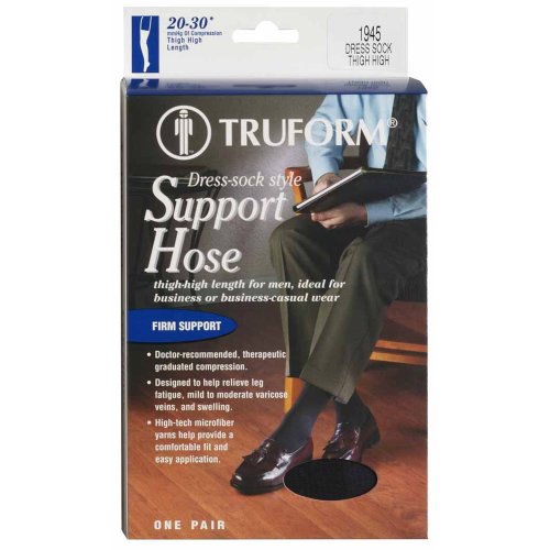 Truform 20-30 Mens Thigh High, Medium, Black