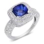 Celebrity Style Cushion Cut Checker Board Created Blue Sapphire & White CZ Size 9 Gemstone Ring in Sterling Silver