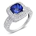 Celebrity Style Cushion Cut Checker Board Created Blue Sapphire & White CZ Size 9 Gemstone Ring in Sterling Silver