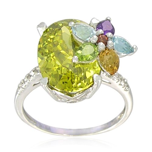 Sterling Silver Oval-Shaped Created Peridot Ring, Size 7