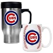 Chicago Cubs MLB Stainless Steel Travel Mug & Gameball Ceramic Mug Set - Primary Logo by Great American Products
