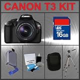 Canon EOS Rebel T3 EOS 1100D 12.2MP Digital Camera with Canon 18-55mm and 18-135mm Lens for Canon Digital SLR Cameras + Wide Angle Lens with Macro Extension + Telephoto Digital Conversion Lens + 32GB Memory Card + SD Memory Card Reader + 1 Li-Ion Replacement Battery Pack + Deluxe Cleaning Kit + Carrying Case + Tripod + LCD Protectors + Cleaning Cloth Deluxe Kit + 3 Piece Lens Filter Kit