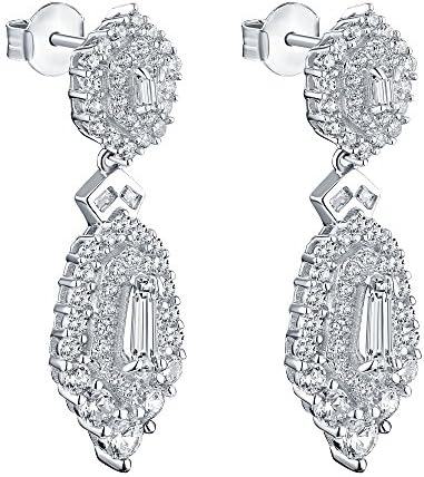 White Gold Plate Earrings Dangling Chandellier Design Cubic Zirconia Solitaire
