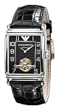 Emporio Armani Meccanico Open Heart Gents Black Leather Strap Watch