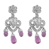 1.5 Cttw Pink Topaz & 0.50 Ct Diamond 14 Karat White Gold Floral Earrings