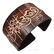Brown Leather Engraved Flower Vine Swirl Cuff Bangle Womens Bracelet