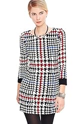 Round Neck Polyester/Spandex Houndstooth Print  Dress