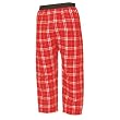 Red and White tartan plaid check flannel cotton pants for lounging, sleep, sports. Unisex relaxed fit, exposed elastic waist