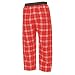 Red and White tartan plaid check flannel cotton pants for lounging, sleep, sports. Unisex relaxed fit, available in 3 Youth sizes, exposed elastic waist