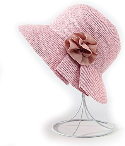 Women's Elegant Summer Beach Sun Hat Folded Staw Hat Pink