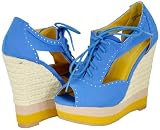 Bamboo Energy-21 Blue Women Wedge Pumps