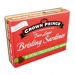 Crown Prince Brisling Sardines in Extra Virgin Olive Oil, 3.75-Ounce Cans (Pack of 12)