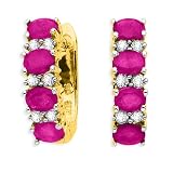 10K Yellow Gold 1/4 ct. Diamond with Alternating 1 7/8 ct. Ruby Huggie Earrings
