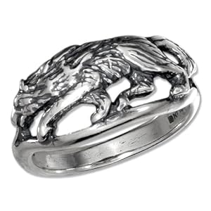 STERLING SILVER WOLF RING