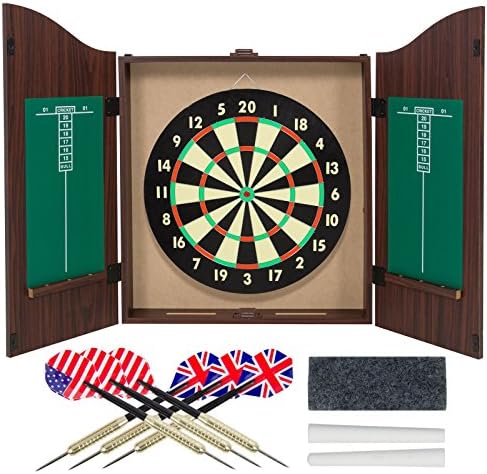 Gameroom Dartboard Cabinet Set with Realistic Walnut Finish
