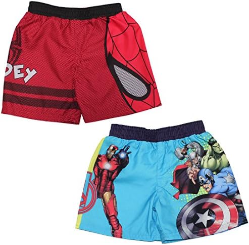 (Pack of 2) Baby Boys AVENGERS (HULK, IRON MAN) &amp; SPIDERMAN Swim Shorts 12m Blue &amp; Red
