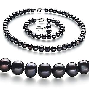 PearlsOnly Kaitlyn Black 8-9mm A Freshwater Pearl Set
