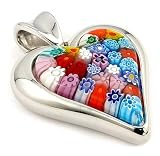 925 Sterling Silver Murano Millefiori Glass Heart Pendant - Don't Miss Out