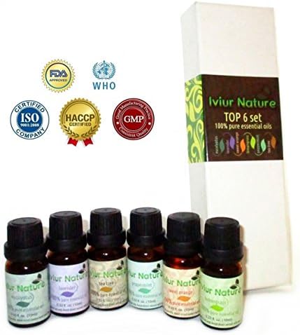 Aromatherapy Oils Top 6 Set - 100% Pure Therapeutic Grade Essential Oils 6/10ml (Eucalyptus, Lavender, Sweet Orange, Lemongrass, Peppermint, Tea Tree) - Basic Sampler Gift Set &amp; Premium Kit