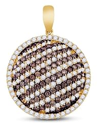 10K Yellow Gold Round Brilliant Cut Channel Set Chocolate Brown and White Diamond Halo Round Pendant - (2.22 cttw.)