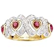 Engraved Hearts And Kisses Ruby And Diamond Ring Jewelry Gift For Her